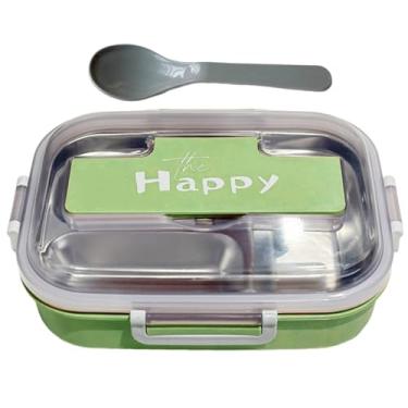 Imagem de Marmita De Aço Inoxidável para Crianças | Recipientes Para Lanche De Aço Inoxidável Com Talheres | Caixa de Armazenamento de Lanches com 3 Divisórias Segura para Micro-ondas para Escola Creche Piqueni
