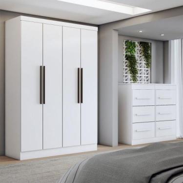Imagem de Guarda-Roupa Solteiro Europa 4 Portas 2 Gavetas Cômoda 6 Gavetas Branc