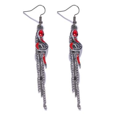 Imagem de Brincos góticos para mulheres, brincos vintage de aranha escura com cruz de cobra e borla de cristal vermelho brincos de corrente misteriosa bruxa vampiro fantasia joias de Halloween, Large, Plástico