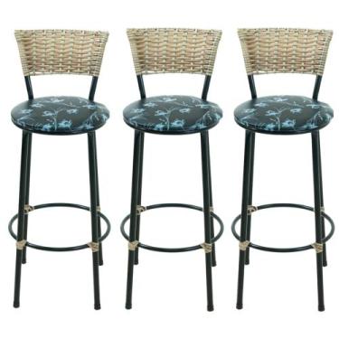 Imagem de Kit 3 banquetas alta cozinha balcão area casa - ESPAÇO JUNCO, PRETO FL