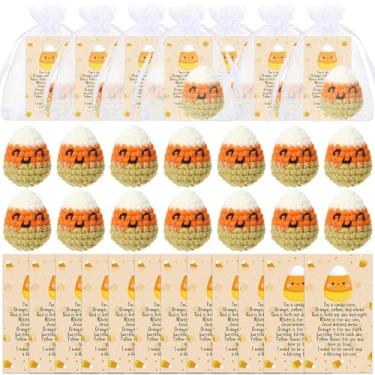 Imagem de Simgoing 20 Sets Halloween Candy Corns Bulk Handmade Crochet Candy Corns with Positive Cards Trick or Treat Supplies Goodie Bag Fillers Decorations for Fall Halloween Thanksgiving Friendsgiving Gift