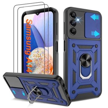 Imagem de Capa para celular Samsung Galaxy A14-5G com [2 peças] protetor de tela HD, capa de câmera deslizante e suporte de anel magnético 【Grau militar】 Resistente à prova de choque Fancy Carcasa para Galaxy