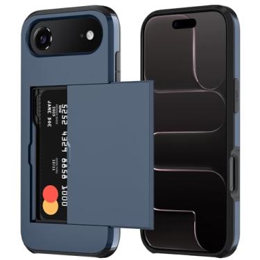 Imagem de Qinmay Capa carteira compatível com iPhone 17 Air, suporte de cartão embutido, camada dupla protetora resistente à prova de choque com compartimento para cartão oculto, capa fina para celular para