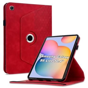 Imagem de Varohix Capa para Samsung Galaxy Tab S6 Lite 10.4 2024 2022 2020 (SM-P620/P625/P613/P619/P615/P610), capa protetora de couro PU com rotação de 360 graus com suporte para cartão e alça de ombro