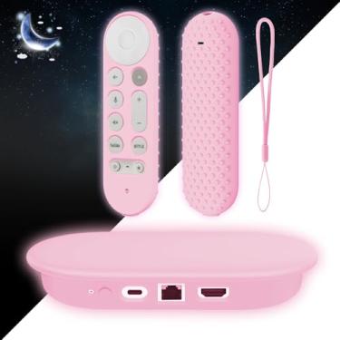 Imagem de Capa de silicone brilhante para Google TV Streamer 4K 2024, conjunto de capa protetora para Google TV Streamer 4K Host Box + controle remoto de voz, proteção antiderrapante contra arranhões e choque