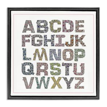 Imagem de Stupell Industries Arte de parede em tela flutuante com moldura preta do alfabeto floral detalhado, design de Jennifer Stith, 63 x 63 cm