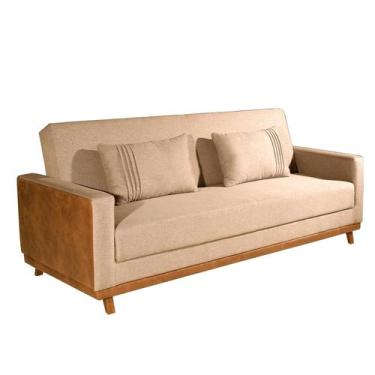 Imagem de Sofá Cama 3 Lugares 2,05m Yara Bom Pastor, Linho Bege/Caramelo