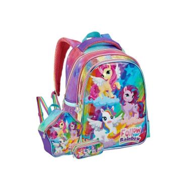 Imagem de Kit Escolar Mochila De Costas + Lancheira + Estojo Unicórnio