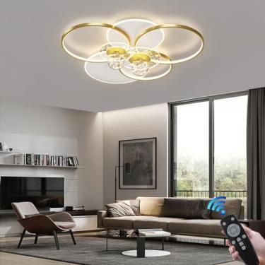 Imagem de Luminária de teto grande LED moderna 110W, lâmpada para sala de estar, design de anel preto, regulável com controle remoto, luz de teto, lustre de quarto, abajur de acrílico, cozinha, escrit