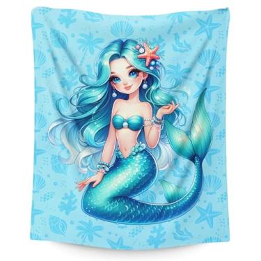 Imagem de DREAMUGIFT Cobertor para meninas para amantes de sereia, cobertores de sereia, 127 x 102 cm aconchegantes mantas de flanela para cadeira de sofá e decoração de sala de estar