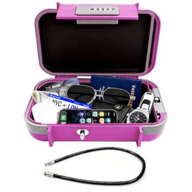Imagem de Eikovia Caixa de segurança portátil com código – Cofre pequeno de viagem para telefone, chaves e cartões – Caixa de segurança de plástico ABS à prova d'água com cabo de aço ajustável – perfeita para