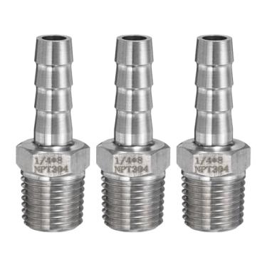 Imagem de HARFINGTON 3 peças de aço inoxidável para mangueira de mangueira de 0,8 cm farpado x 1/10.2 cm NPT macho encaixe de tubulação mangueira de ar acessórios de farpa acoplador adaptador de conector de