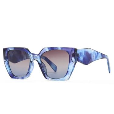 Imagem de Óculos de sol retrô olho de gato colorido, designer de moda feminino, transparente, degradê, UV400, masculino (azul chá azul)