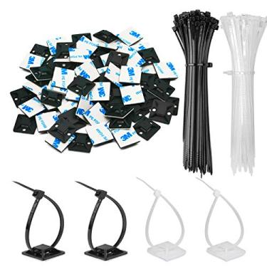 Imagem de 30 Pack 2 inch Zip Tie Adhesive Mounts Self Adhesive Cable Tie Base Holders with Multi-Purpose Tie wire clips with screw hole,Anchor stick on wire holder with 8 inch zip ties （Black&White）