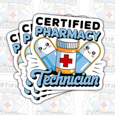 Imagem de 3 peças de adesivos certificados de técnico de farmácia, adesivo de tablet fofo, adesivos de farmácia medicinal, presente de enfermeira, médico, farmacêutico, decorações para laptop, garrafa de água