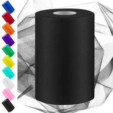 Imagem de Swpeet Rolo de tecido de tule preto de 15 polegadas por 100 metros, carretel de tecido de tule, carretel de poliéster de rede ideal para bricolage feito à mão, decorações de casamento, artigos de