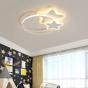 Imagem de Luminária de teto LED embutida para meninos e meninas, luminária de quarto infantil regulável com controle remoto, lustre moderno de acrílico com design de 3 estrelas para sala de estar, sal