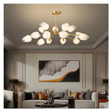 Imagem de Lustre de vidro de cobre moderno estilo luxo, compatível com sala de estar, quarto, sala de jantar, cozinha, lustre de latão dourado, luminária pendente, lâmpadas de lustre