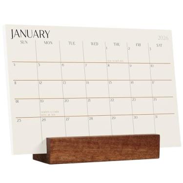 Imagem de Karto Calendário de mesa 2026-2027 - Calendário de dois anos com suporte de madeira, 10 x 15 cm meses para escritório ou casa - Sapele Bege