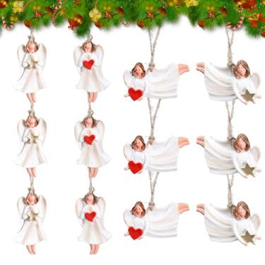 Imagem de 12 peças de enfeites de árvore de anjo de Natal pequenas decorações de boneca do amor estatuetas pendentes para Natal, casa, interior, festivo
