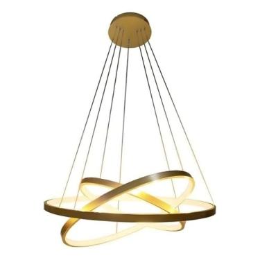 Imagem de Lustre Pendente 3 Arcos Dourado Design Moderno Led 3200k 110-220v Luxo Teto Branco Quente Premium Sala Jantar Estar Escritório