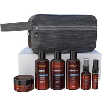Imagem de Kit Completo Masculino Barba Refrescante Shampoo Condicionador Creme Óleo Colônia Balm + Necessaire (Oceano (Refrescante) + Necessaire Cinza)