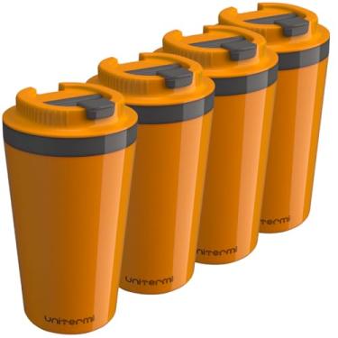 Imagem de Kit com 4 Copos Térmico Minas 400 ML com Tampa Parede Dupla Multiuso Squeeze Unitermi Café Chá (AMARELO)