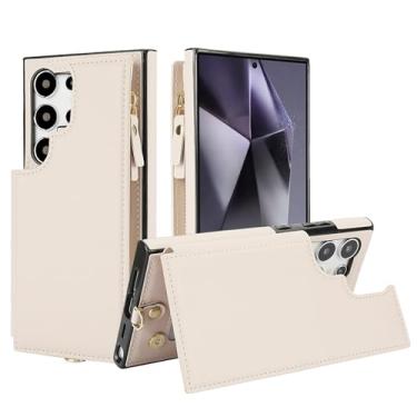 Imagem de For Samsung Galaxy S24ultra Case with RFID Blocking 6 Card Holder for Women Men, PU Leather Magnetic Snap Flip Wristlet Strap Zipper Wallet Phone Cases for Samsung Galaxy S24ultra White