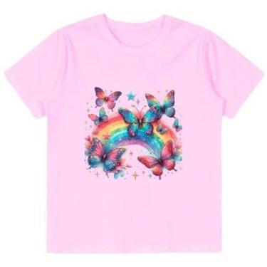 Imagem de camiseta infantil roupa de menina borboleta arco íris camisa crianças 