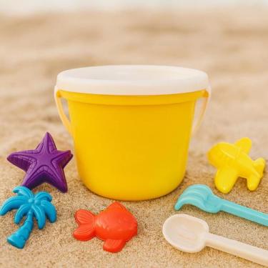 Imagem de Baldinho De Praia Infantil Completo Amarelo Com Moldes Forminhas Pá Ra