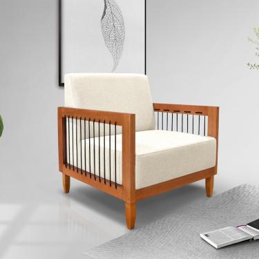 Imagem de Poltrona Sala de Estar Pés Madeira Maciça Corda Náutica Preta 75cm Manila Linho Off White Rústico G63 - Gran Belo