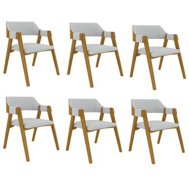 Imagem de Kit 6 Cadeiras Sala de Jantar e Jogos Carteados Madeira Maciça Poker Linho Cinza/Mel G42 - Gran Belo