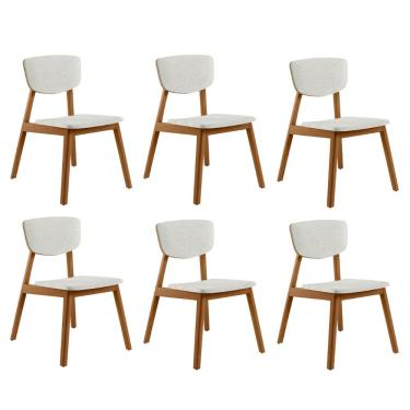 Imagem de Kit 6 Cadeiras Decorativas Sala de Jantar Madeira Maciça Lang Linho Off White/Mel - Gran Belo