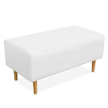 Imagem de Puff Decorativo Sala de Estar Cléo W01 Pés Palito 90 cm Corino Branco - Lyam Decor
