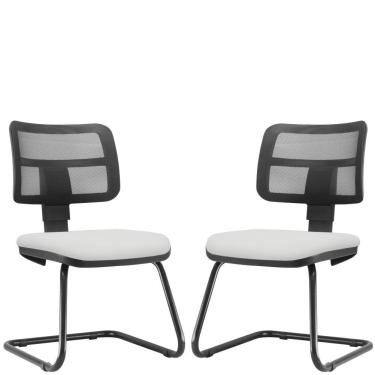 Imagem de Kit 02 Cadeiras de Escritório Recepção Fixa Zip L02 Couro Sintético Branco - Lyam Decor