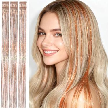 Imagem de Clipe de tinsel de cabelo, laranja laser, ouro cobre, pacote de 60 peças, 80 fios cada, brilho exclusivo para penteados