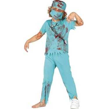 Imagem de Fantasia Halloween Infantil pra Menino Roupa Medico Zumbi Enfermeiro Com Sangue Completo (Azul, G 7-9)