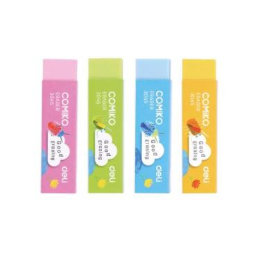 Imagem de Kit 4 Borracha retangular escolar macia Comiko Eraser Deli