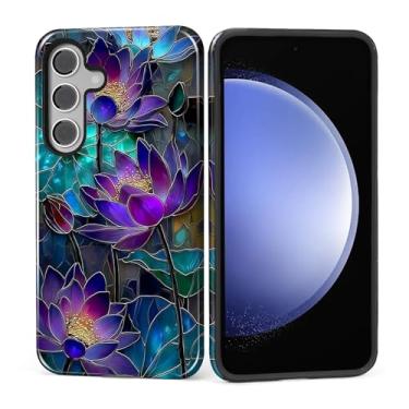 Imagem de MQJCYB Capa para Samsung Galaxy S23 FE, híbrida, resistente, 2 em 1, proteção à prova de choque, brilhante, para Samsung Galaxy S23 FE Mystic Lotus Vitral