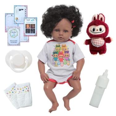 Imagem de Bebê Reborn Realista Menina Negra Labubu Pelúcia Acessórios - Cegonha 
