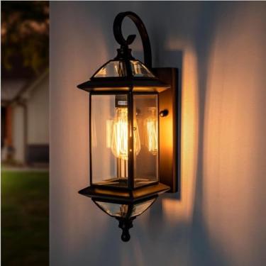 Imagem de Luminária de parede exterior Gaze 48,5 cm A, Luminária de bronze friccionada a óleo com vidro transparente para pátio, garagem, varanda frontal 1 pacote, lâmpada não incluída