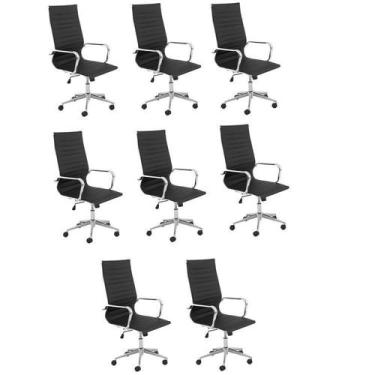 Imagem de Kit 8 Cadeiras de Escritório Presidente Esteirinha em material sintéti