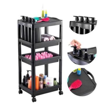 Imagem de Carrinho Auxiliar Cabeleireiro Dompel Viena Gavetas 4 Frascos, Preto