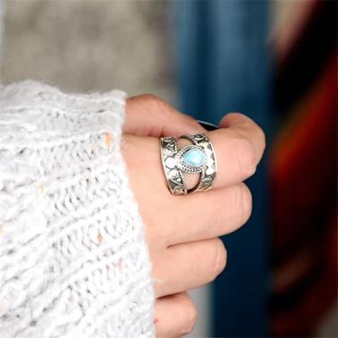 Imagem de Anéis de polegar turquesa para mulheres prata ocidental turquesa anel de declaração anel de casamento empilhável joias vestidos acessórios
