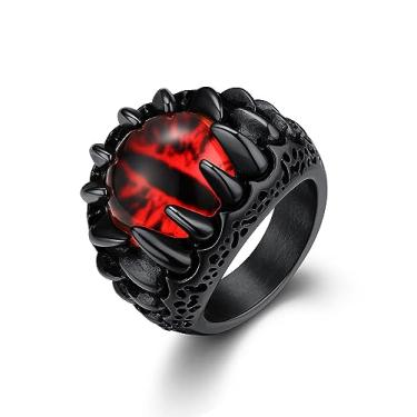 Imagem de Anel masculino com olhos do diabo do inferno dentes motociclista banhado a ouro 14 k/prata/preto vintage punk rock vermelho joia tamanho 7-14, 13, Aço inoxidável, Sem pedra preciosa