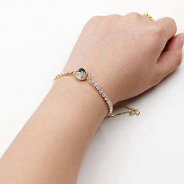 Imagem de Pulseira de tênis Yin Yang Bagua Feng Shui com controle deslizante ajustável | Joias de proteção de boa sorte e equilíbrio de energia banhada a ouro para mulheres YA5461, adjustable, Latão Zircônia