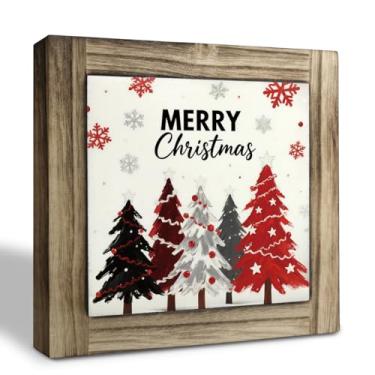 Imagem de Placa de madeira de Feliz Natal, decoração de árvore de Natal para prateleiras, placas de madeira, placas de madeira, decoração de mesa decorativa, decoração de casa de fazenda moderna, decoração de