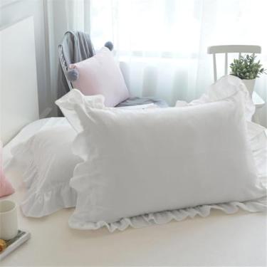 Imagem de Ordicoeur Conjunto de fronhas de microfibra, 50 x 66 cm, fronha branca com babados, conjunto de fronhas de tamanho padrão branco, enchimentos de travesseiro não incluídos, roupa de cama decorativa