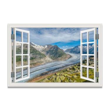 Imagem de LKXGRRSFG Impressão em tela de ilusão de janela falsa CurvedArtistic, arte de parede com vista panorâmica real para sala de estar 30 x 45 cm sem moldura