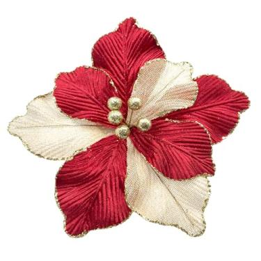 Imagem de M2cbridge Flores artificiais de Natal vermelho veludo poinsétia palitos florais para enfeites de árvore de guirlanda de Natal, 4 peças (vermelho com champanhe)